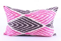 Ikat Silk Velvet Pillow 16x24 - Handmade Boho Cushion Cover Turkish Home Decor Accent - thumbnail 1