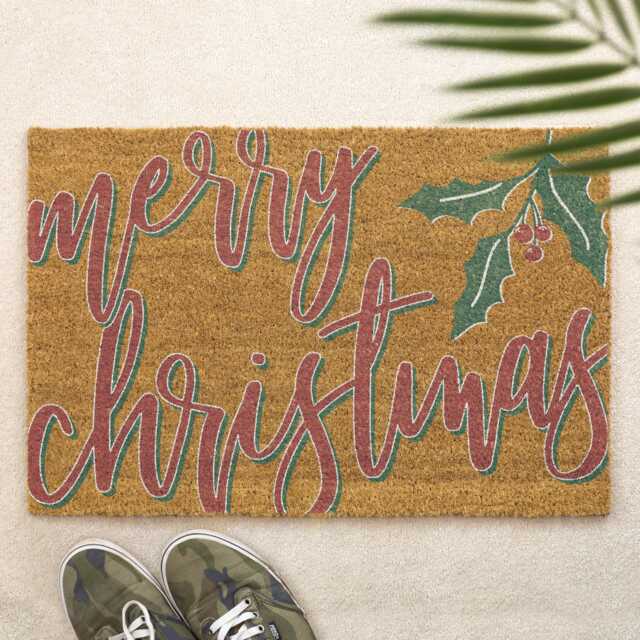 Merry Christmas Seasons Greetings Brush Door Mat Front Doormat Decor Gift Xmas Festive Holidays - image 1