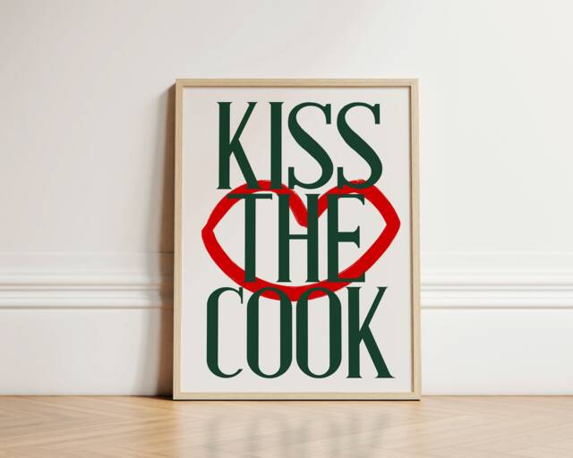 Kiss The Cook Print, Cooking Retro Art Kitchen Poster, Gallery Wall Decor, Art, Unframed - image 1