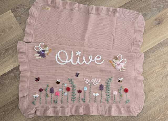 Personalised Baby Newborn Children's Blankets Wildflowers Bee Butterfly Name Rocket Sun Teddy Bear Fairies - image 1