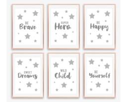 Grey Nursery Prints, Boys Star Bedroom Teen Boy Wall Art, Quote Poster, Girls Decor - thumbnail 1