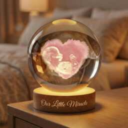Ultrasound Heart Crystal Ball Night Light, Baby Announcement Gift, Pregnancy Keepsake Lamp, Custom Sonogram Led Globe - thumbnail 1