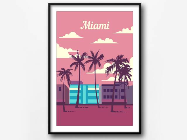 Miami Retro Travel Poster Vintage Style Wall Art Print - image 1