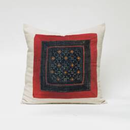 Vintage Hill Tribe Hemp Cushion Cover - Indigo Batik Pillow, 20x20 - thumbnail 1