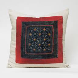 Vintage Hill Tribe Hemp Cushion Cover - Indigo Batik Pillow, 20x20 - thumbnail 2