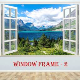Fake Window Mountain Lake Wall Sticker Nature 3D View Decal - thumbnail 3
