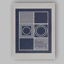 Modern Navy Blue Geometric Line Circle Grid Abstract Canvas Wall Art Print Decor Picture Ready To Hang - thumbnail 1