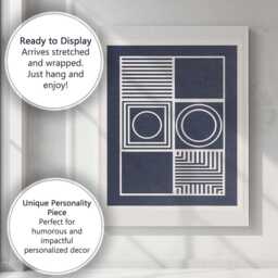 Modern Navy Blue Geometric Line Circle Grid Abstract Canvas Wall Art Print Decor Picture Ready To Hang - thumbnail 3