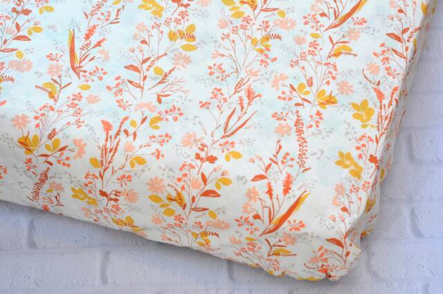 Floral Fitted Crib Sheet-Floral Sheets Girl Bedding-Floral Bedding-Pink Baby Nursery Bedding-Flower Flora Diaper Changing Pad Cover - image 1