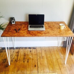 Osb Industrial Desk With White Steel Hairpin Legs & Mesh Pigeon Hole - thumbnail 2