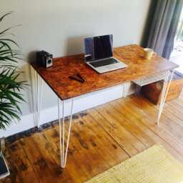 Osb Industrial Desk With White Steel Hairpin Legs & Mesh Pigeon Hole - thumbnail 3
