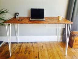 Osb Industrial Desk With White Steel Hairpin Legs & Mesh Pigeon Hole - thumbnail 1