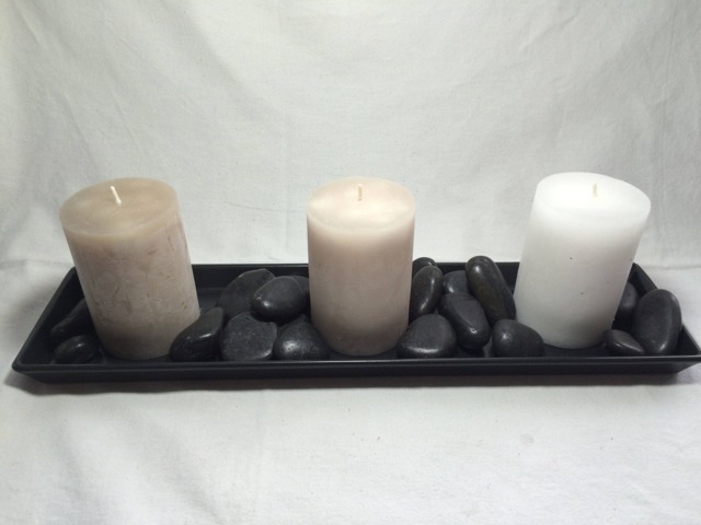 Hand Crafted 5 Piece Scented Candle Set - Ceramic Dish & Polished Pebbles - image 1