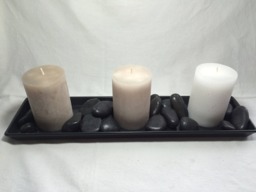 Hand Crafted 5 Piece Scented Candle Set - Ceramic Dish & Polished Pebbles
