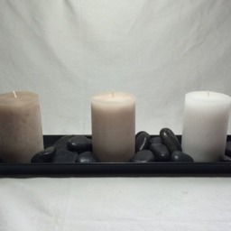 Hand Crafted 5 Piece Scented Candle Set - Ceramic Dish & Polished Pebbles - thumbnail 2