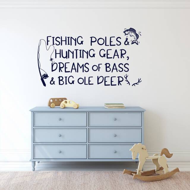 Fishing Hunting Nursery Wall Decal Bass, Deer, Lake Cabin Decor Ww110 - image 1
