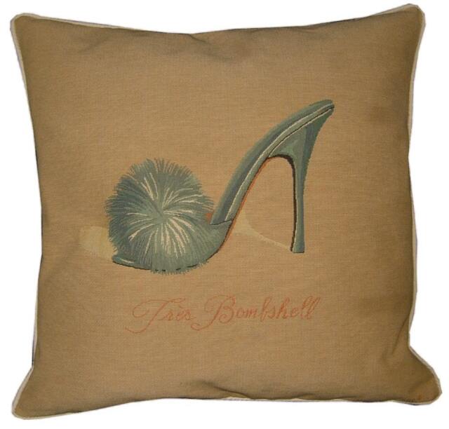 Glamour Fluffy Slipper Tres Bombshell Blue Woven Tapestry Cushion Cover Sham - image 1