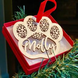 Personalised Paw Print Christmas Ornament Pet Memorial Bauble, Italian Wood Finish - thumbnail 2