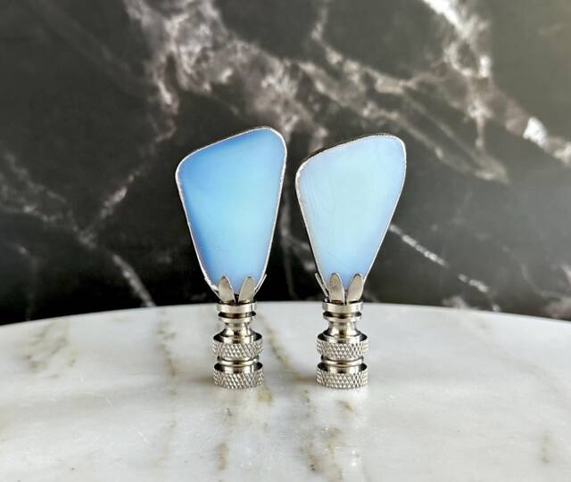 Silvered Opaline Glass Lamp Finials On Shiny Chrome Hardware - A Single Finial Or Matching Pair - image 1