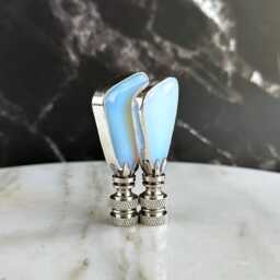 Silvered Opaline Glass Lamp Finials On Shiny Chrome Hardware - A Single Finial Or Matching Pair - thumbnail 2
