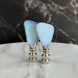 Silvered Opaline Glass Lamp Finials On Shiny Chrome Hardware - A Single Finial Or Matching Pair - thumbnail 3