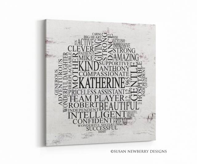 Custom Word Cloud Circle Print Or Canvas - Gift Weddings, Anniversaries, Birthdays, Retirement, Friendship, Graduation - image 1