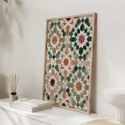 Moroccan Tile Wall Art Print - Geometric Pattern Poster in Green, Terracotta & White Boho Mediterranean Home Decor - thumbnail 3