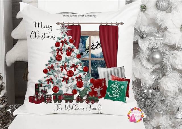 Christmas Cushion, Tree, Gift, Decoration, Bauble, Family Mr & Mrs, With - image 1