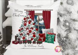 Christmas Cushion, Tree, Gift, Decoration, Bauble, Family Mr & Mrs, With - thumbnail 1