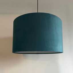 Teal Velvet Drum Lampshade, White Lining, Ceiling Or Lamp Shade