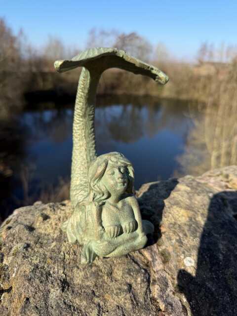 Cast Iron Tail Flicking Mermaid Garden Ornament - Verdigris Solid Metal Sculpture - image 1