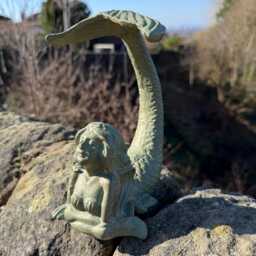 Cast Iron Tail Flicking Mermaid Garden Ornament - Verdigris Solid Metal Sculpture - thumbnail 4