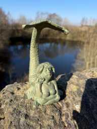 Cast Iron Tail Flicking Mermaid Garden Ornament - Verdigris Solid Metal Sculpture - thumbnail 1