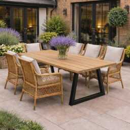 Brigg Outdoor Straight Edge Dining Table Steel Trapezium Legs