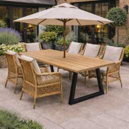 Brigg Outdoor Straight Edge Dining Table Steel Trapezium Legs - thumbnail 4