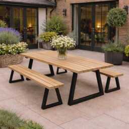 Brigg Outdoor Straight Edge Dining Table Steel Trapezium Legs - thumbnail 2