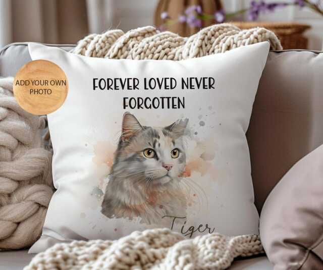 Cat Photo Memorial Cushion Custom Pet Keepsake Pillow - image 1