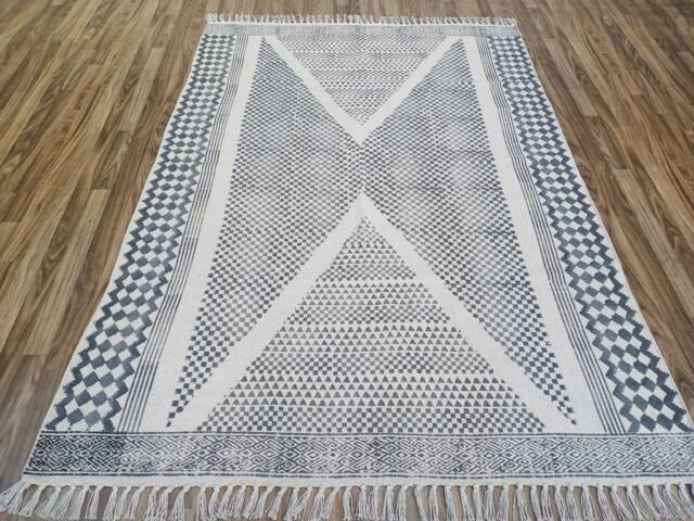 Hand Block Print Cotton Rug Indian Boho Kilim Style - image 1