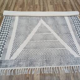 Hand Block Print Cotton Rug Indian Boho Kilim Style - thumbnail 3