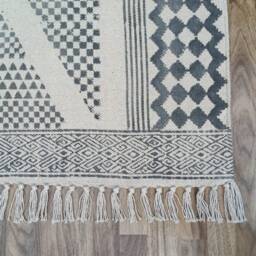 Hand Block Print Cotton Rug Indian Boho Kilim Style - thumbnail 2