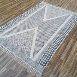 Hand Block Print Cotton Rug Indian Boho Kilim Style - thumbnail 4