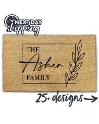 Family Name Doormat With Cute Floral Vine Detail - Custom Housewarming Gift For Families Flower Design 30 Designs - thumbnail 1