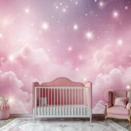 Purple Clouds Wall Mural Fantasy Baby Decal Sticker Decor Light Pink Sparkle Ceiling Customizable Sky Wall Paper Removable - thumbnail 3