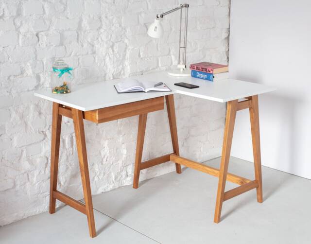 L-Shaped Corner Desk With One Drawer Various Colors Luka - Oak Finish, Right Hand - image 1