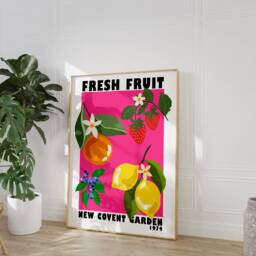 Fruit Market New Covent Garden Print - Pink Colourful Retro Art, Groovy Kitchen 1970S, Bright Bold Fruit, London On Trend Poster - thumbnail 2