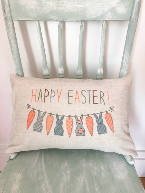 Happy Easter Linen Pillow Cover Bunny Bunting Spring Decor - image 1