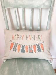 Happy Easter Linen Pillow Cover Bunny Bunting Spring Decor - thumbnail 1