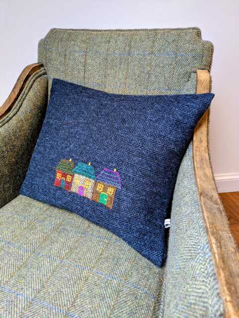 New Harris Tweed House Embroidered Cushion Cover - image 1