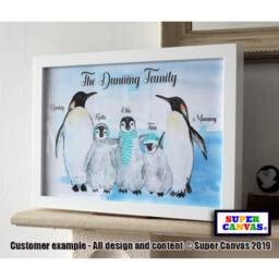 Handmade Penguin Family Custom Animal Portrait Framed A4 Print Gift For Grandparents Mum Dad Wife Husband Best Friend Birthday - thumbnail 1