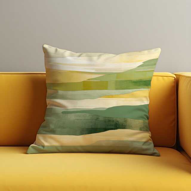 Earthy Landscape Cushion Cover, Green & Yellow Abstract Nature Throw Pillow Modern Decorative Pillowcase, Eclectic Home Decor - image 1